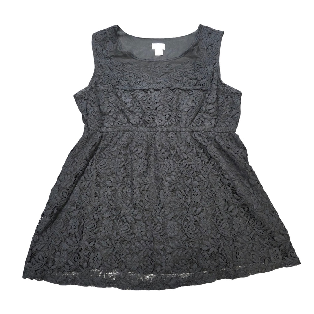 Motherhood Maternity Empire Waist Tunic Top Women's Size XL Black Floral Lace